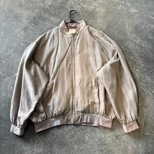 Vintage Silk Uomo Oversized Bomber Jacket Mens XL Tan Beige 80s Boxy Mob Boss